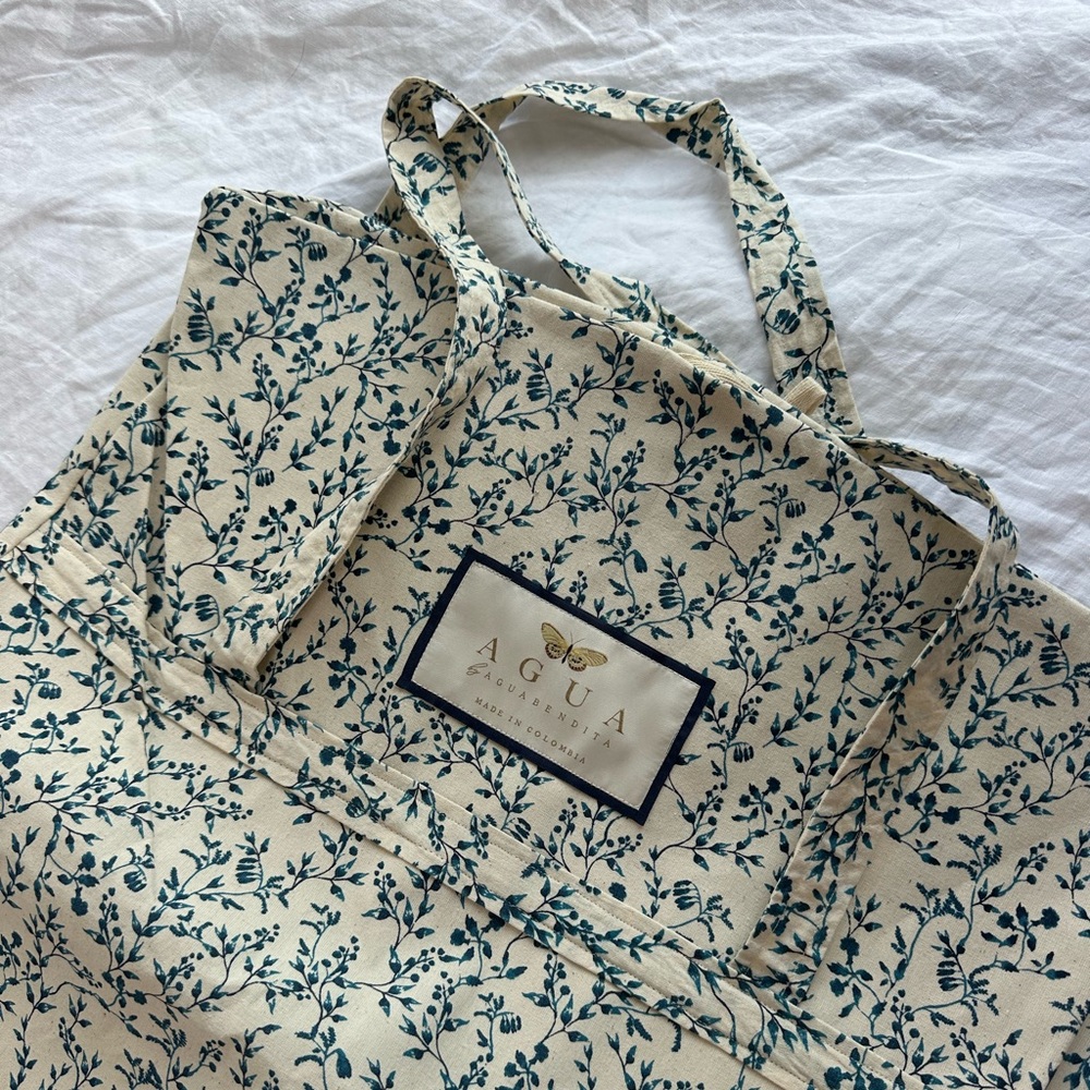 Agua Bendita Cream and Blue Floral Garment Bag